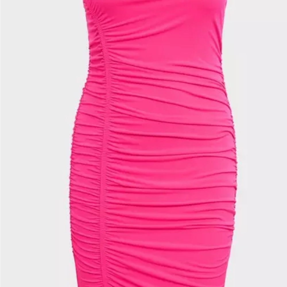 Hot Pink Ruched Bodycon Dress - Picture 4 of 6
